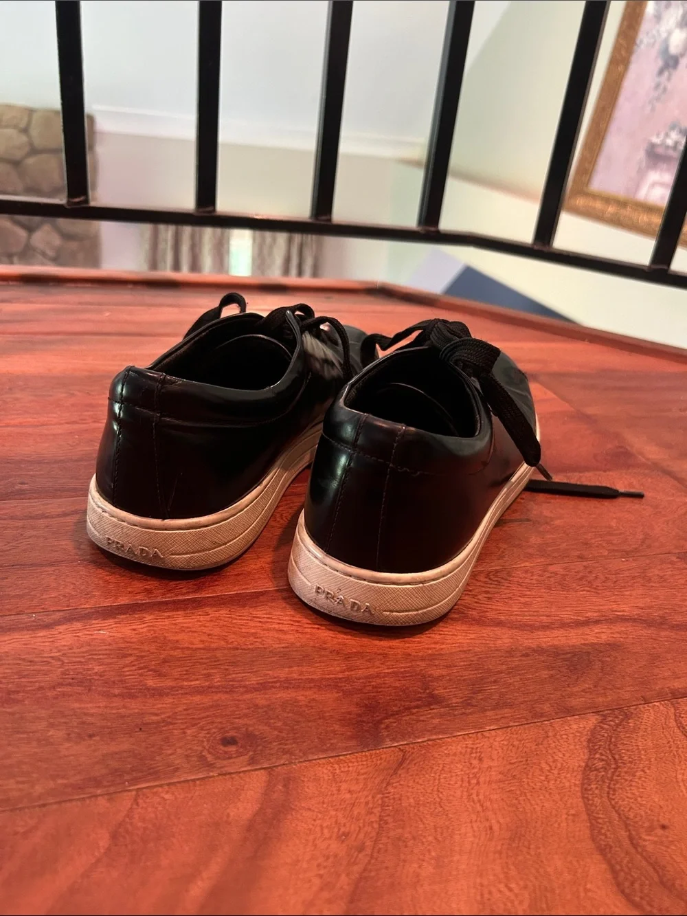 Prada Men’s Black Leather Lace Up Sneakers Size 7 - Picture 8 of 9